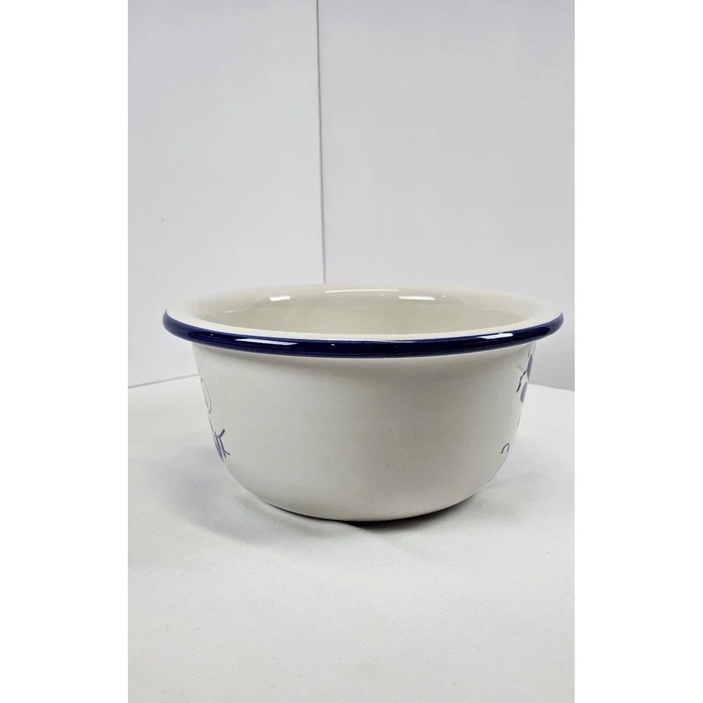 Vintage Blue Floral Handled‎ Soup Bowl Ceramic Serving Dish Farmhouse Kitchen